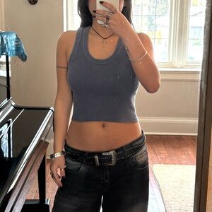 Brandy Melville Blue Ribbed Conor Crop Tank Top